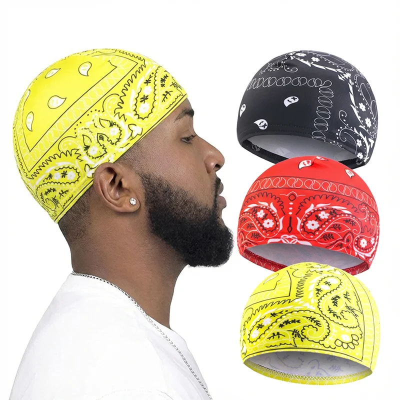 3 TEILE/LOS Neue paisley Welle Kappen Dicke Seidige Atmungsaktive Kuppel Elastische Mesh Perücke Kappe Männer Outdoor Welle Kappen – Detail 9