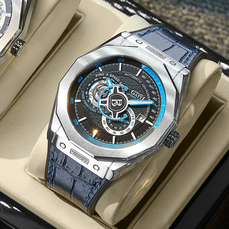BONEST GATTI Automatic Mechanical Watch Men's King Speed Series German Waterproof Genuine Leather Strap Men's Luxury Watches view 3