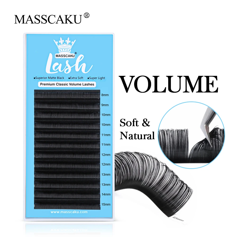 

MASSCAKU Handmade Super Soft Lightweight Makeup Eyelashes 12 Rows 8-25mm J B C CC D DD L M Curl Classic Regular Lash Extensions