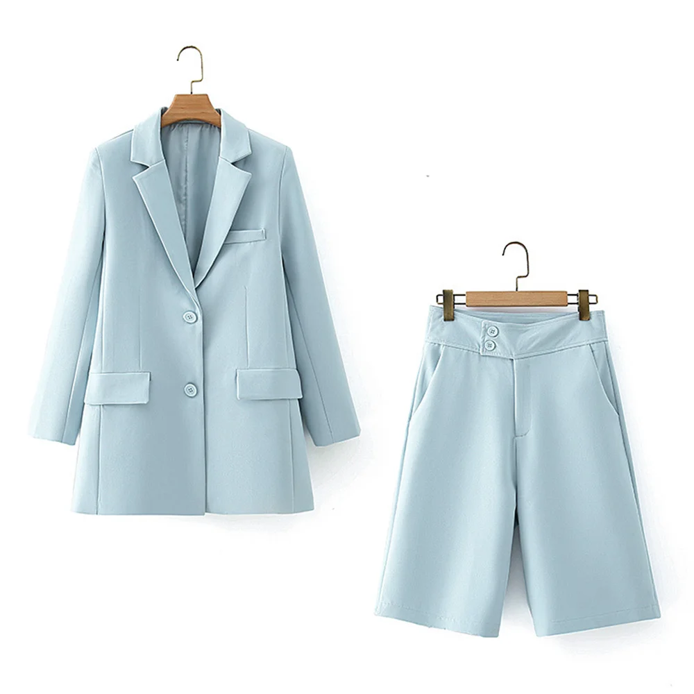 Taop&Za 2024 Women\'s temperament versatile single breasted suit jacket/high waisted straight leg shorts set