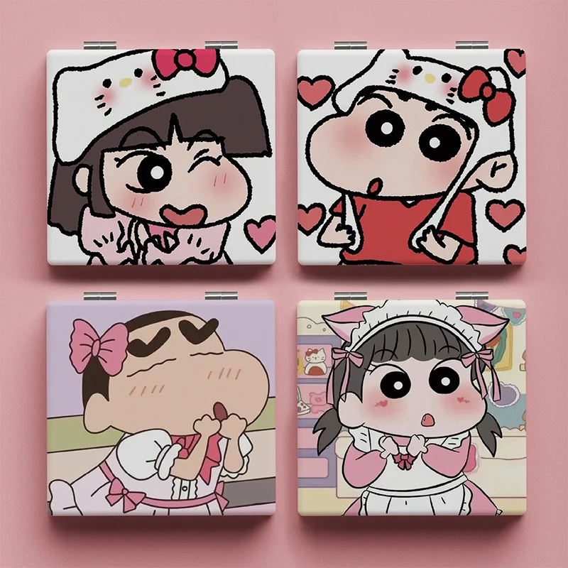 

4 Styles Anime Crayon Shin Chan Folding Mirror Couple Portable Folding Double Sided Mirror Makeup Mirror Small Birthday Gifts