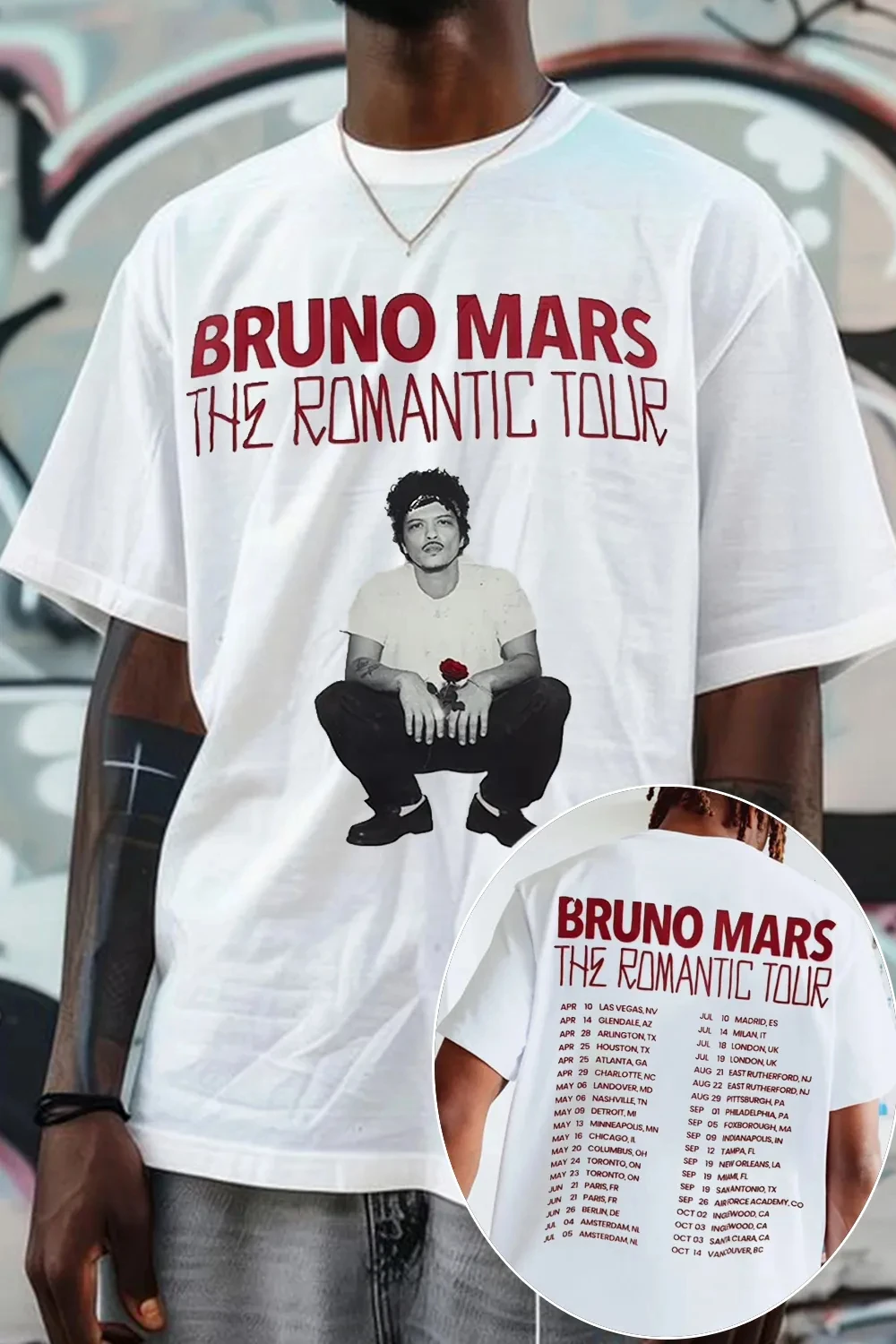2026 Bruno Mars Graphic Shirt Mens Womens Cotton Tees Ummer Casual Short Sleeve Round Neck Clothing Loose Tops Trend