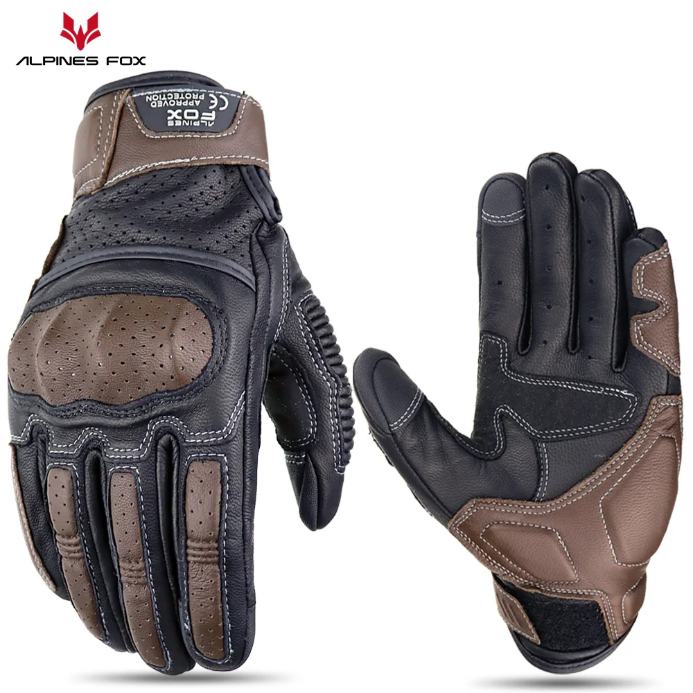 Sommer Retro Perforierte Leder Motorrad Handschuhe Männer Frauen Voll Finger Motocross Biker Handschuh Guantes Moto Ausrüstung M-XXL