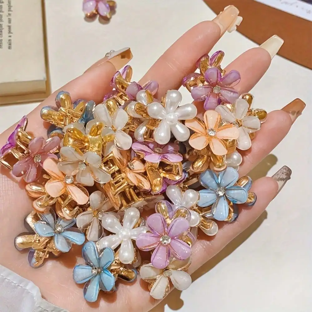 

[10pcs Floral Hair Clips] 10pcs Elegant Floral Hair Claw Clips | PVC Material, Stylish Mini Clamps with Delicate Pink and White