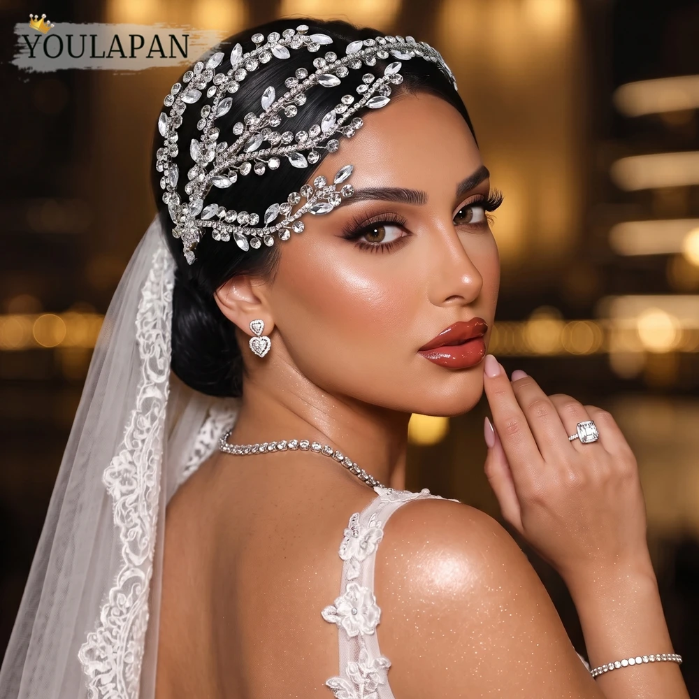 

YouLaPan Luxury Side Irregular Design Bridal Headband Silver Color Rhinestone Head Hoop Wedding Party Hair Accessories HP1036