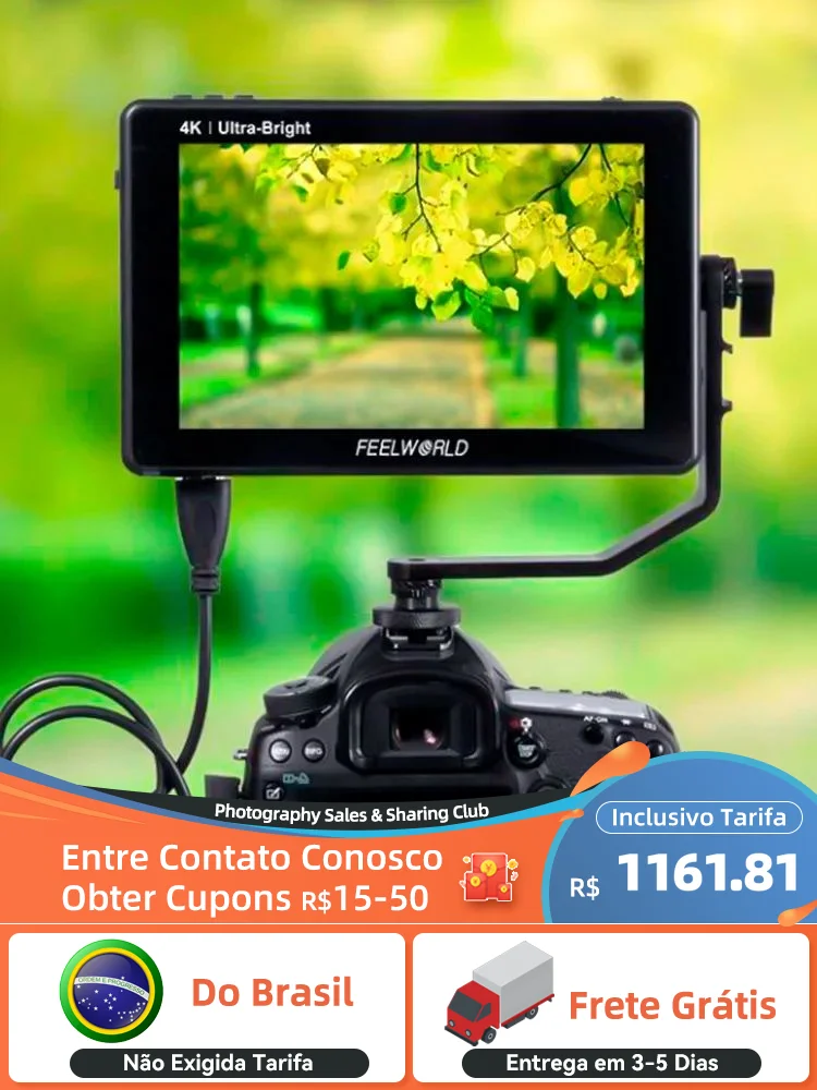 FEELWORLD LUT7 Monitor de cámara pantalla táctil de 2200nits Monitor HDMI 4K de 7 pulgadas con modo VectorScope de histograma de forma de onda