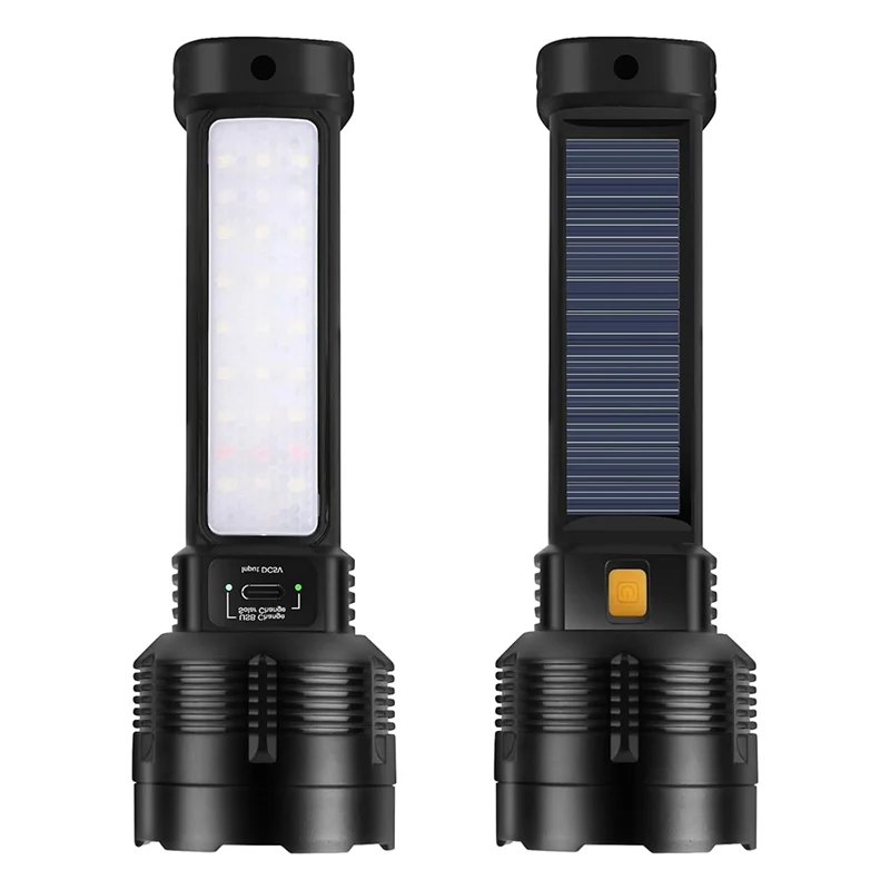 ABKY-Rechargeable LED Flashlight Solar 2 Pack For Home Use Camping Hiking,Emergencies Adventures