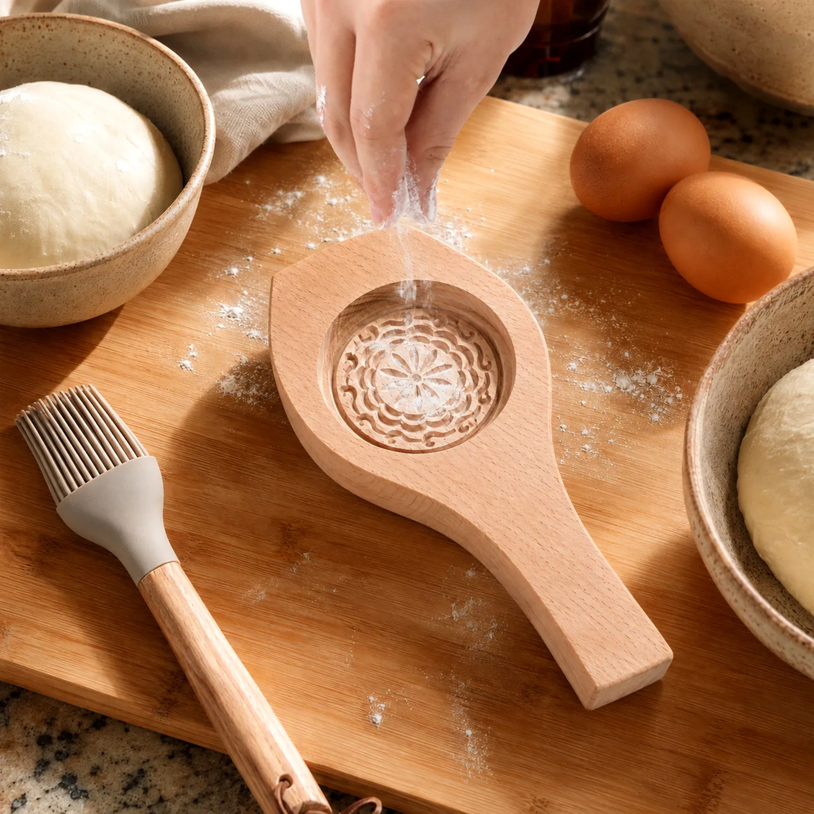 1Pcs Wood Moon Cake Mould Pastries Baking Tool Kitchen Utensil Creative DIY Flower Pattern Mold Moon Cake Mould