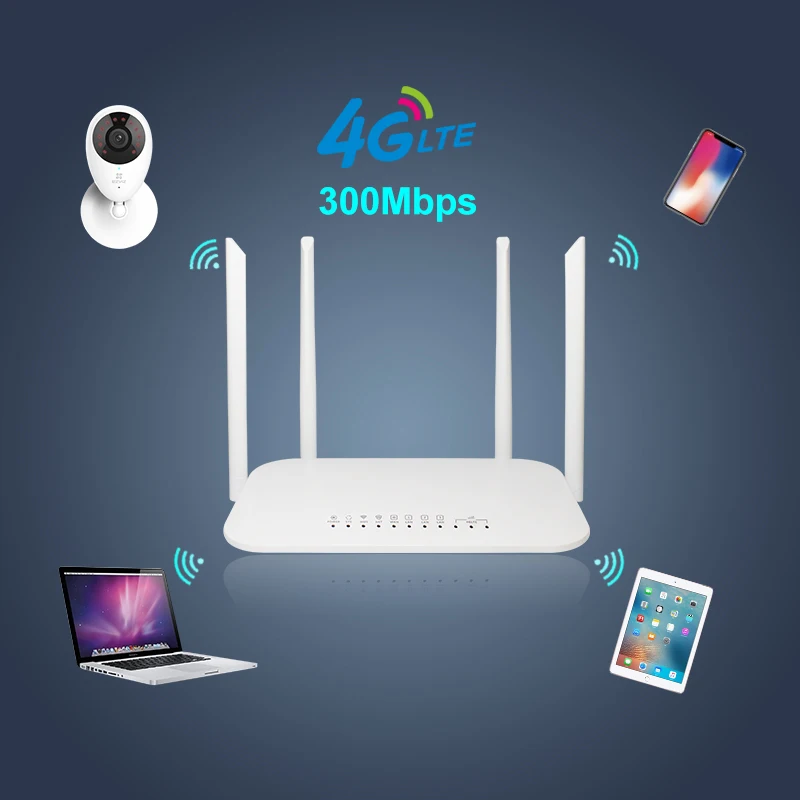 ST 4G LTE 실내 CPE 와이파이 무선 라우터 4 안테나 300Mbps FDD TDD 4G LTE USB 모뎀 심 카드 슬롯 포함