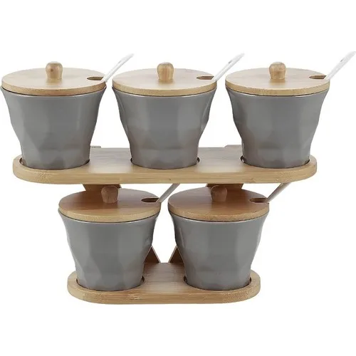 Acar Linda 5li Bamboo Standing Round Porcelain Spice Team-Gray