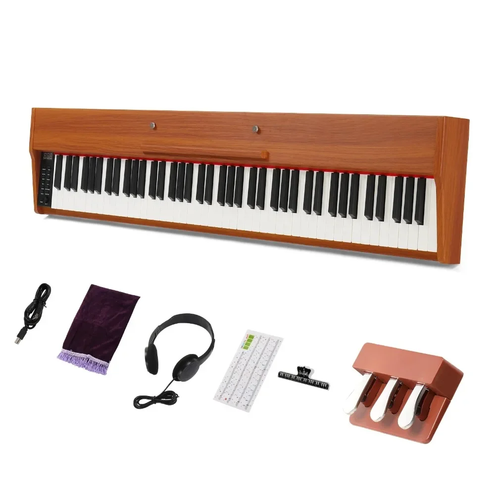 

88-Key Semi-Weighted Digital Piano with MIDI & Bluetooth, Wooden Body, Triple Pedals, Headphones - Ideal for Beginners, Walnut