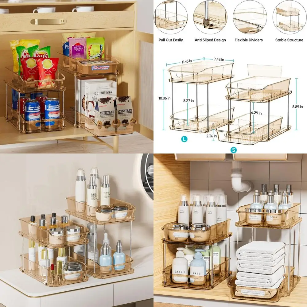 

Amber 2-Tier Bathroom Storage Cabinet, Stackable Kitchen Pantry Organizer with Pull-Out Drawers (2-Pack)