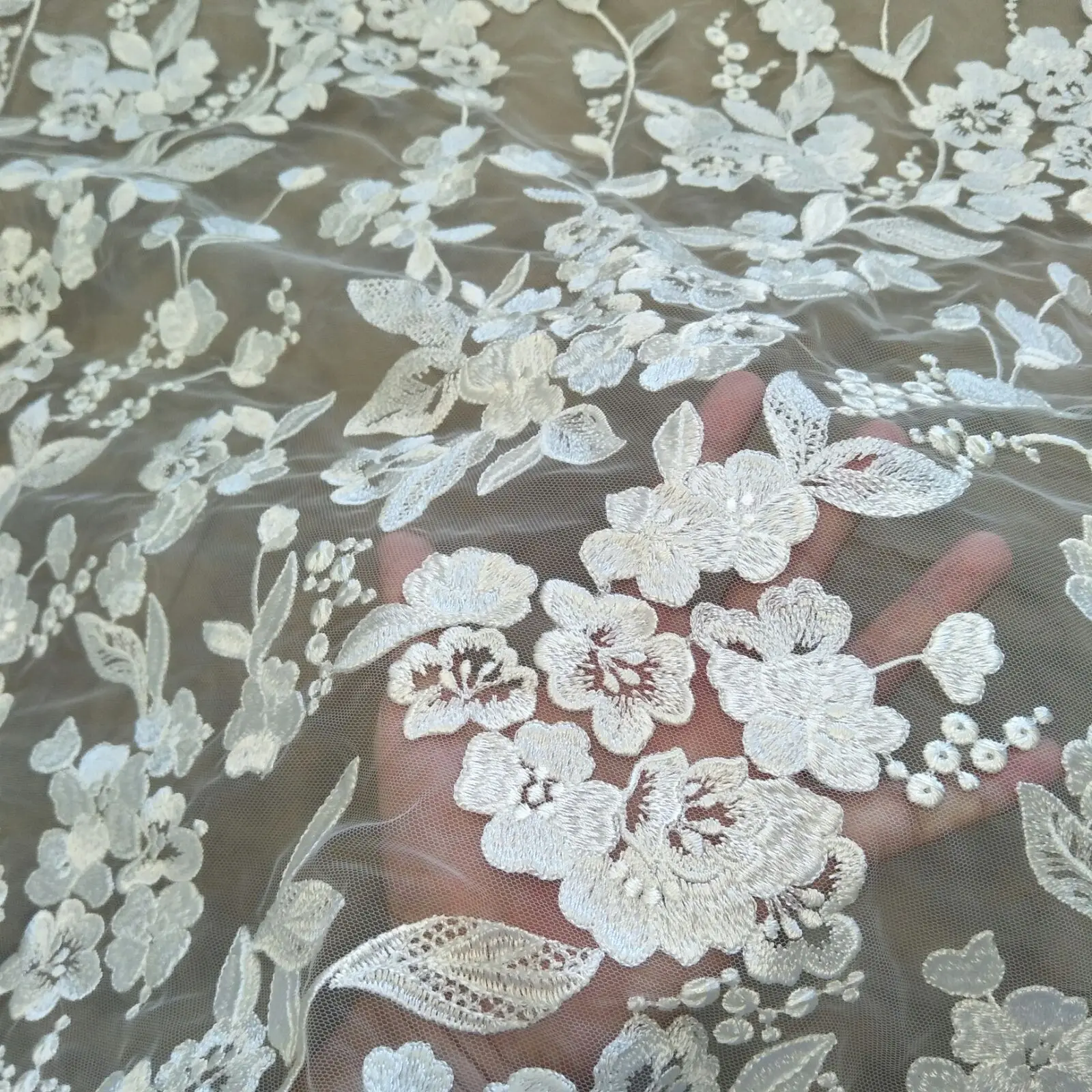 thick material bridal lace fabric 130cm width wedding gown dress lace fabric sell by yard