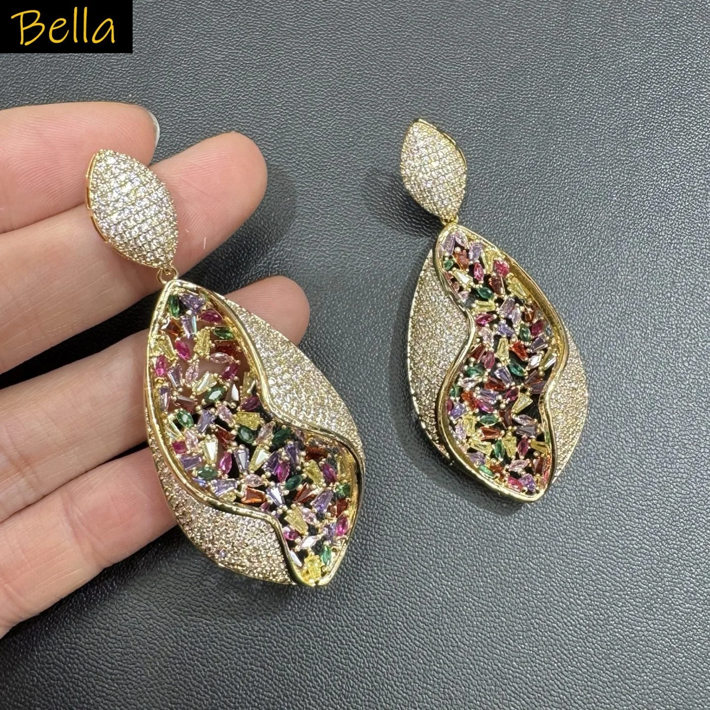 

zircon earrings for women luxury jewelry unique design ocal shape pendant green fushia blue gold color earrings gift women