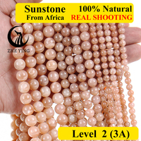 Zhe Ying Genuine Sunstone Gemstone Beads Round Loose Beads Healing Power Stone Beads for Jewelry Making DIY Accessories