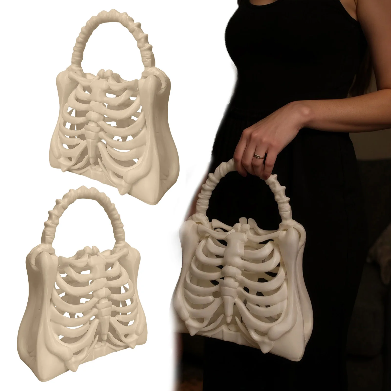 

3D Printed Gothic Rib Cage Shape Purse Unique Halloween Party Clutch Bag Skeleton Bone Bag for Women