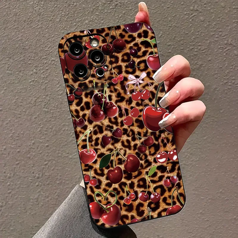 Custodia per telefono in TPU modello leopardo ciliegia per Samsung Galaxy S24 FE Custodia Galaxy S25 Ultra S23 Plus S22 S21 A16 A35 A55 A34 A54 Cover