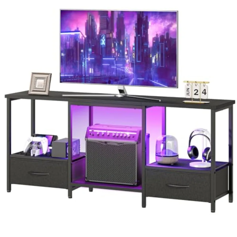 

LED TV Stand with Storage LED Entertainment Center with Open Shelves and Drawer Fits TVs up to 55" Television Stand for Living