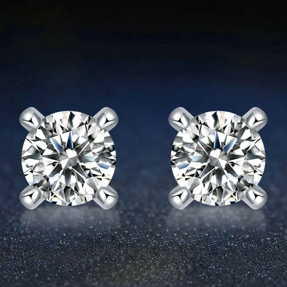 

0.6-2CT D Color Moissanite Stud Earrings 925 Sterling Sliver 4 Prong Earring for Women Wedding Ear Studs Fine Jewelry