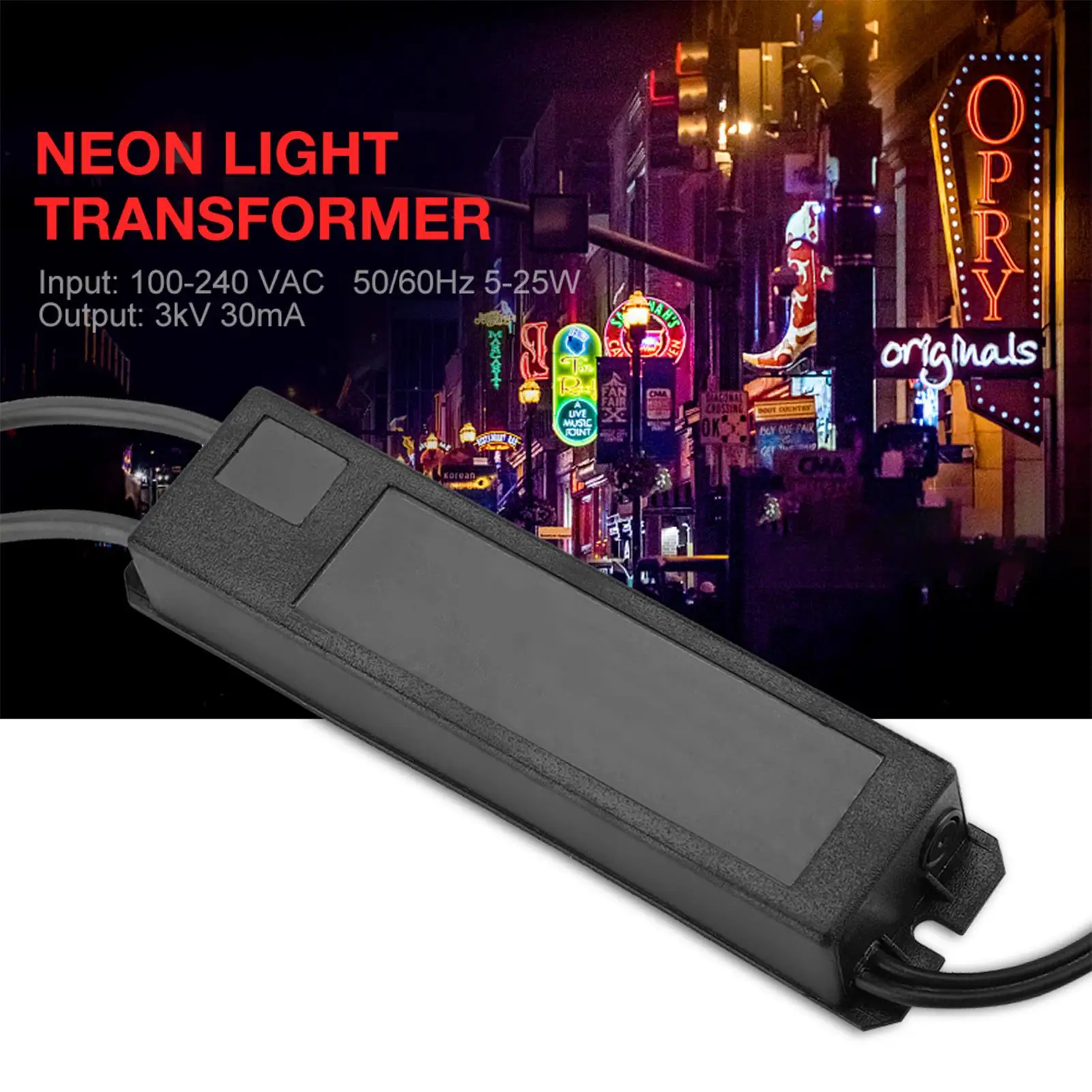 HB-C02TE Waterproof Neon Light Transformer 3KV 30mA Power Supply for Large Billboard Signs, 5-25W