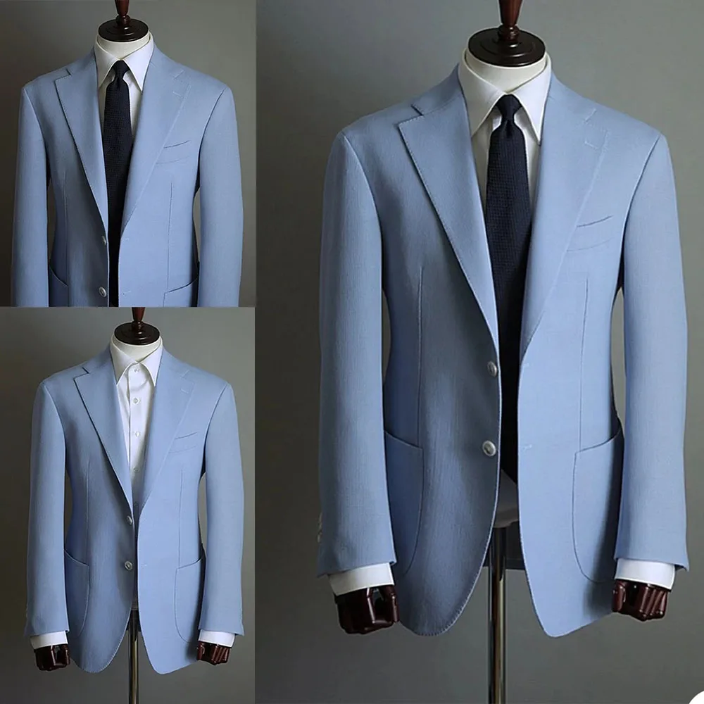 

2022 Sky Blue Formal Wedding Suit Jackets Tailor-Made Single Breasted 2 Buttons Coat Slim Fit Groomsmen Wear Business Formal