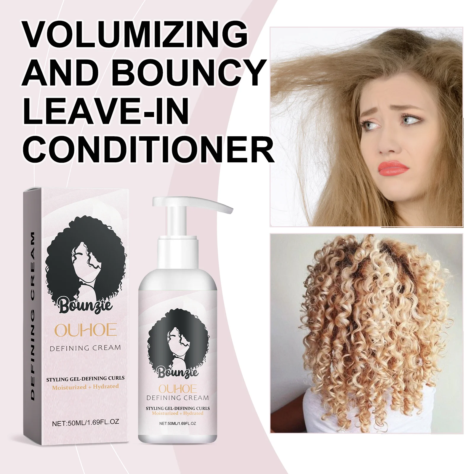 كريم تعزيز التجعيد للشعر المتموج والمجعد كريم تصفيف الشعر المرطب بلسم ترتد للشعر الجاف المجعد 50 مل