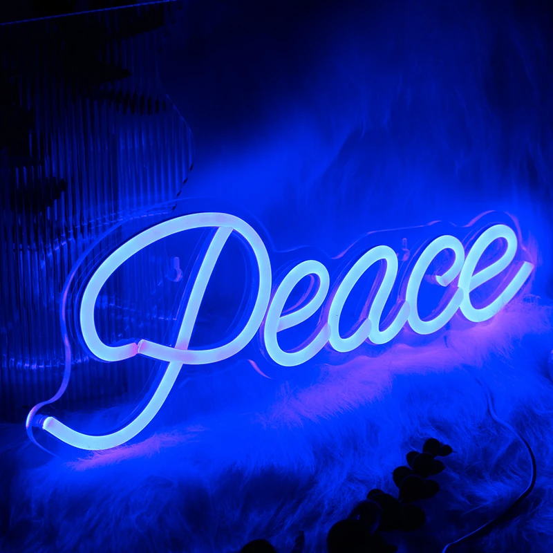 

ineonlife Blue Peace Symbol Led Neon Sign Wall Hanging Art For Game Room Bedroom Decor Shop Bar Xmas Gift USB Power Supply