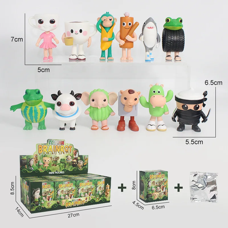 Nueva caja ciega italiana Brainrot Tung Tung Sahur modelo figura Tralalero Tralala Crocodilo Capuuccino muñeca chico juguete caja de regalo