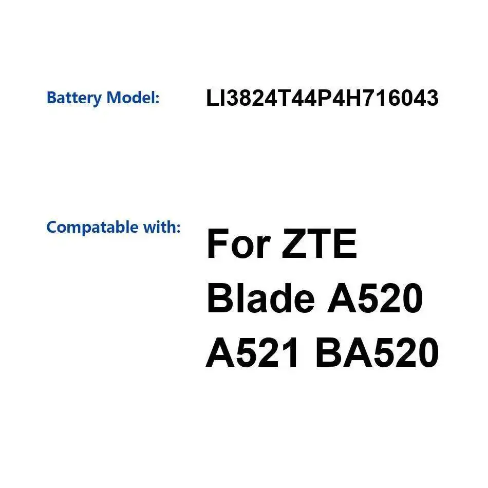 Прочный аккумулятор для мобильного телефона Zte Blade A520 A521 BA520 LI3824T44P4H716043 2400 мАч Прочный аккумулятор для мобильного телефона Zte Blade A520 A521 BA520 LI3824T44P4H716043 2400 мАч