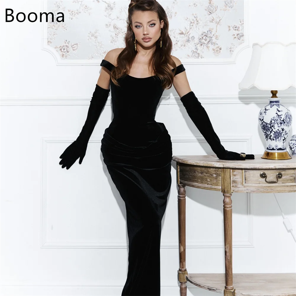 

Booma Элегантные черные платья русалки с открытыми плечами Вечерние платья для женщин Длинное простое плиссированное платье для выпускного вечера на заказ 2025