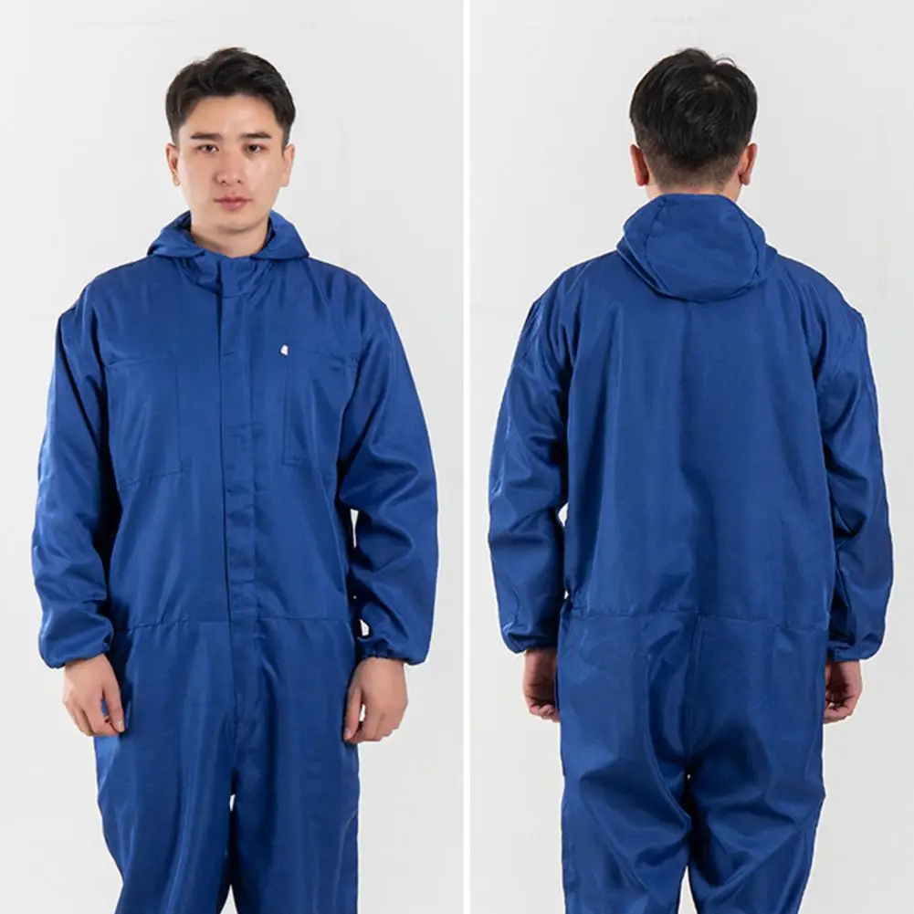 Work Jumpsuit Waterproof Breathable Elastic Multiple-Pockets Polyester Solid Long Sleeve Men Coveralls Work Uniform for Male