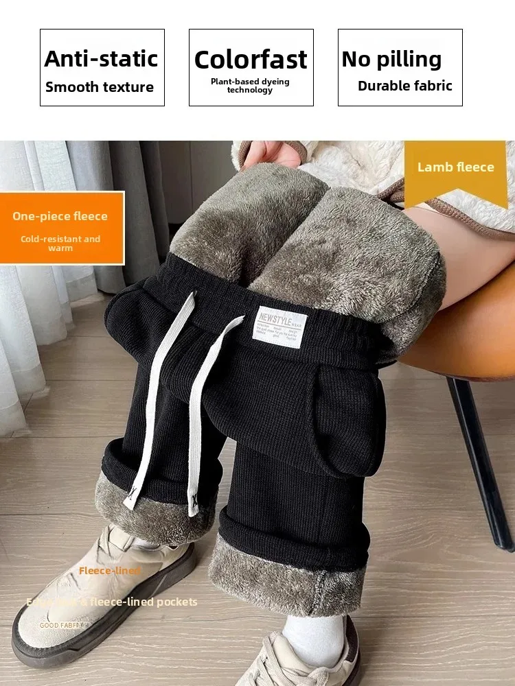 Men's Fleece Lined Wide Leg Pants High Waist Trousers Thick Corduroy Casual Straight Leg Pants Autumn Winter New Style JIFANPAUL