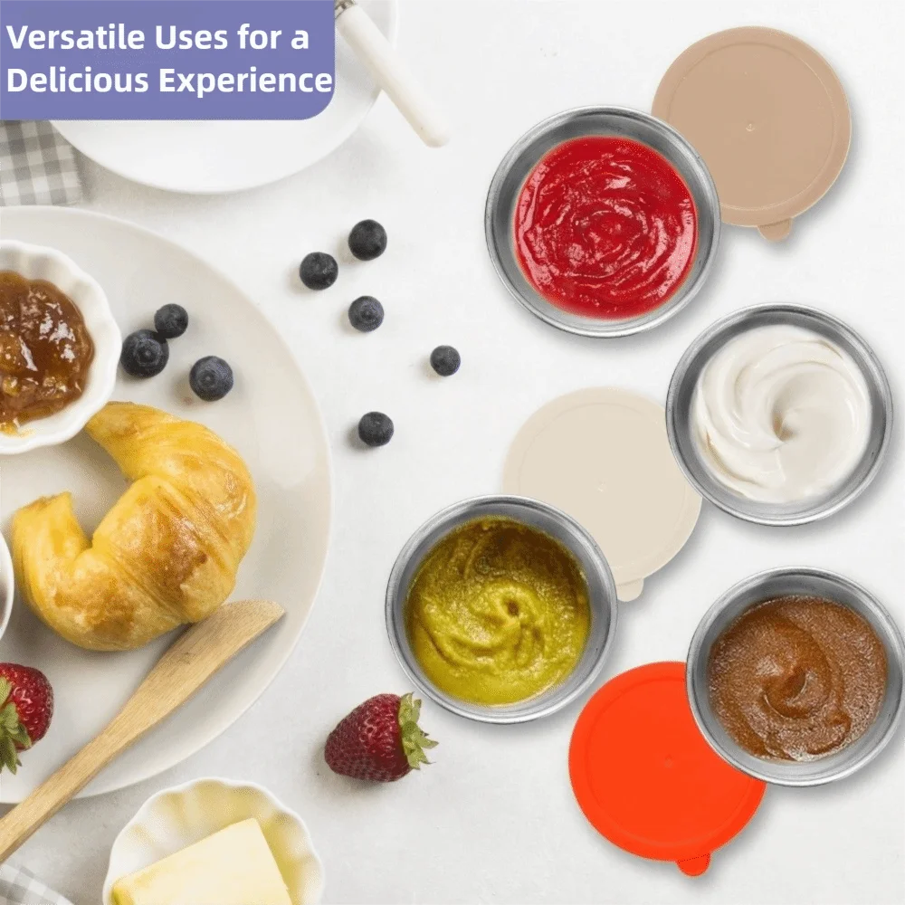 

6 шт., 40 мл, контейнер для заправки салата, герметичная чашка для соуса из нержавеющей стали 304 с крышками, широкие чашки для макания салата, кухня