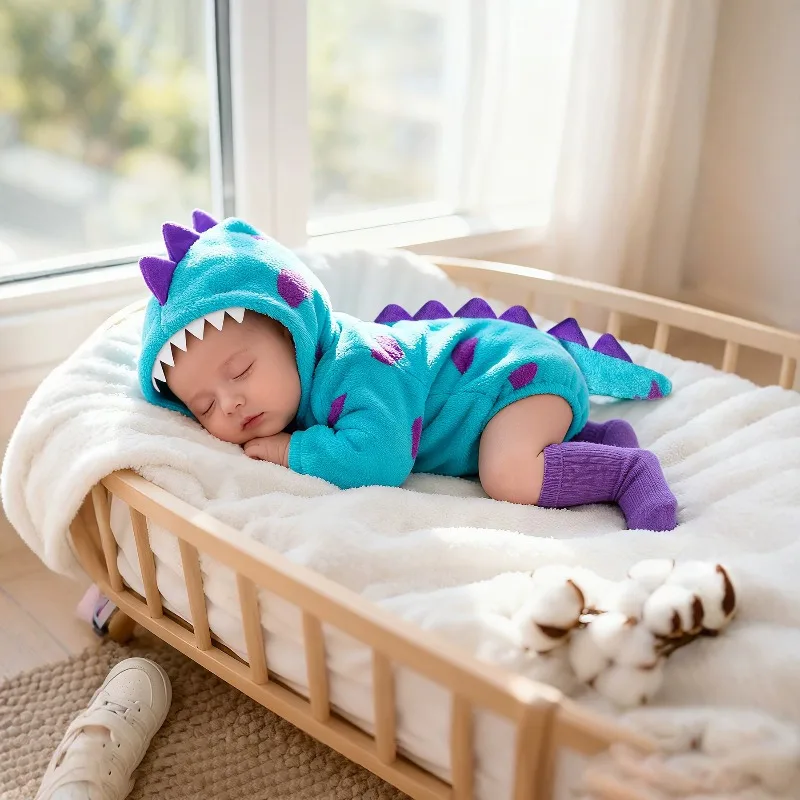 Halloween Baby Clothes Cute Blue Dinosaur Baby Romper Short Hooded Bodysuit Infant Toddler Cosplay Costume Outfit Purple