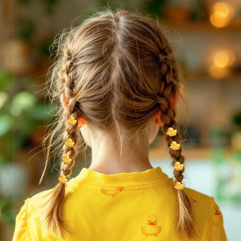 10Pcs Children Cartoon Hair Tie Cute Yellow Duck Hair Bands Baby Girls Mini Hair Rope High-elasticity Rubber Band Accessories