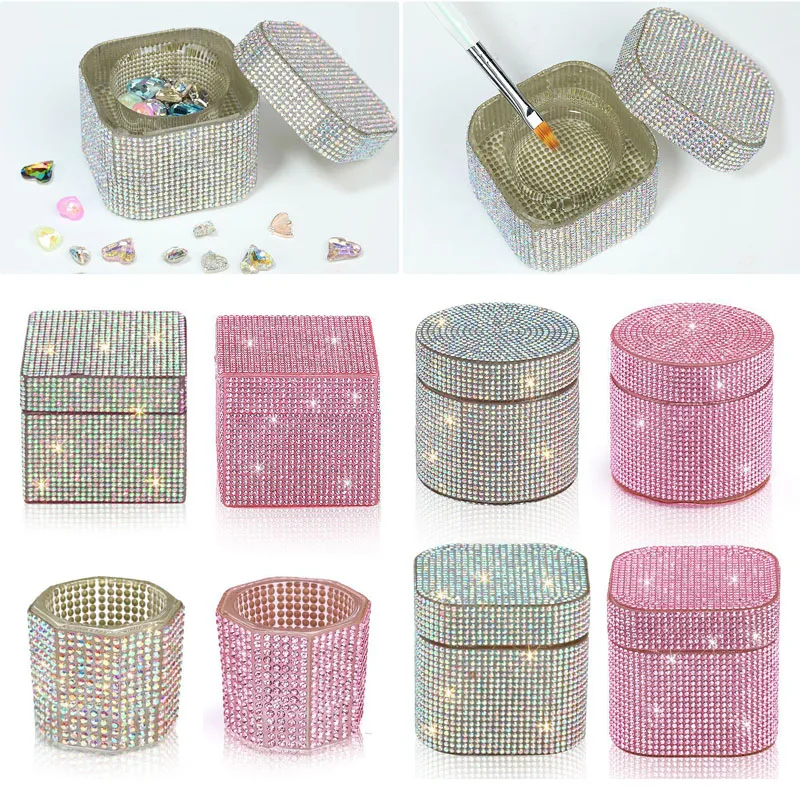 

Luxury Rhinestone Nail Art Crystal Cup, High End Brush Washing Cup, Square Transparent Glass Cleaning Container, Nail Art Tool