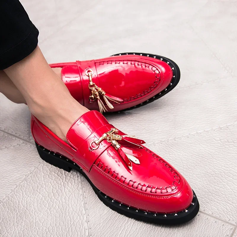 Luxury Red Patent Men Shoes Leather Designer Man Male Tassels Mens Oxford Shoes Fashion Wedding Men Dress Shoes for Men