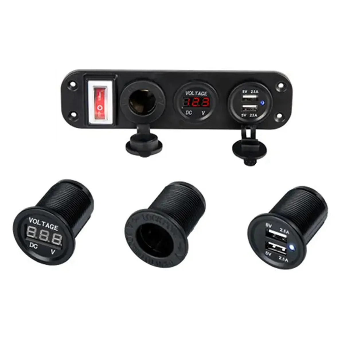 Car Accessories 4-in-1 Digital Voltmeter 12V Power Socket USB Power Charger Adap