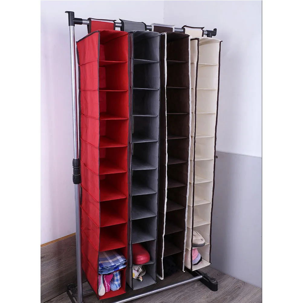 

10 Layers Hanging Bag Foldable Non-Woven Fabric Storage Organizer for Closet Wardrobe Hanging Pouch Home Use Beige