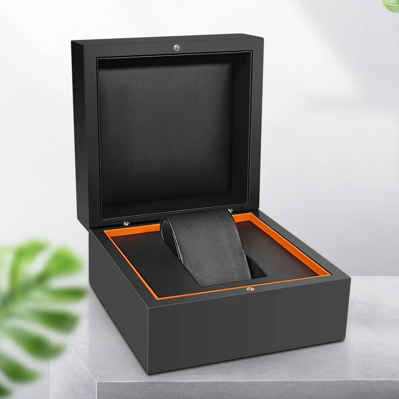 High-end Black pu watch box High-end jewelry box storage box lychee pattern clamshell watch box gift box jewelry packaging