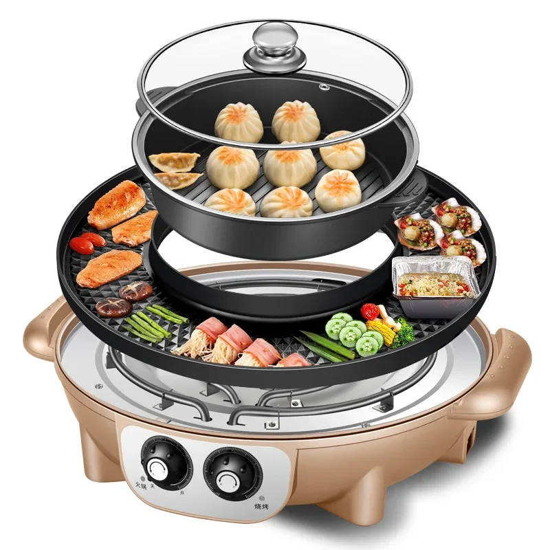 Hot pot barbecue shabu integrated pot household multi-functional separable electric oven