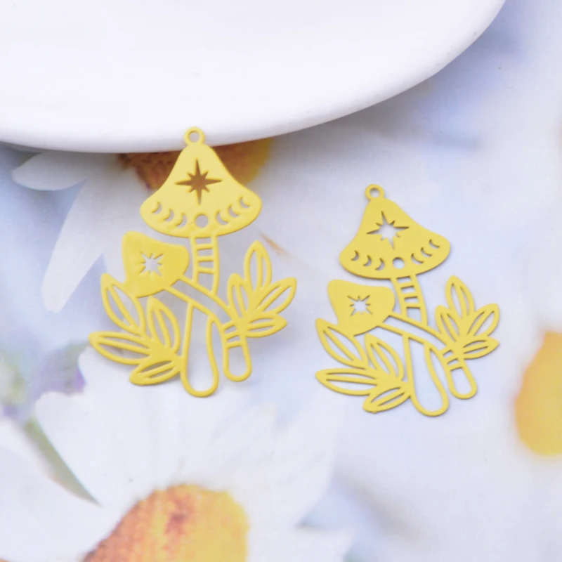 30 Stück AD3481 29,5*35mm Filigrane Pilz-Anhänger Ohrring Metall Messing Dünner Anhänger DIY Schmuck Ohrring Herstellung – Detail 10