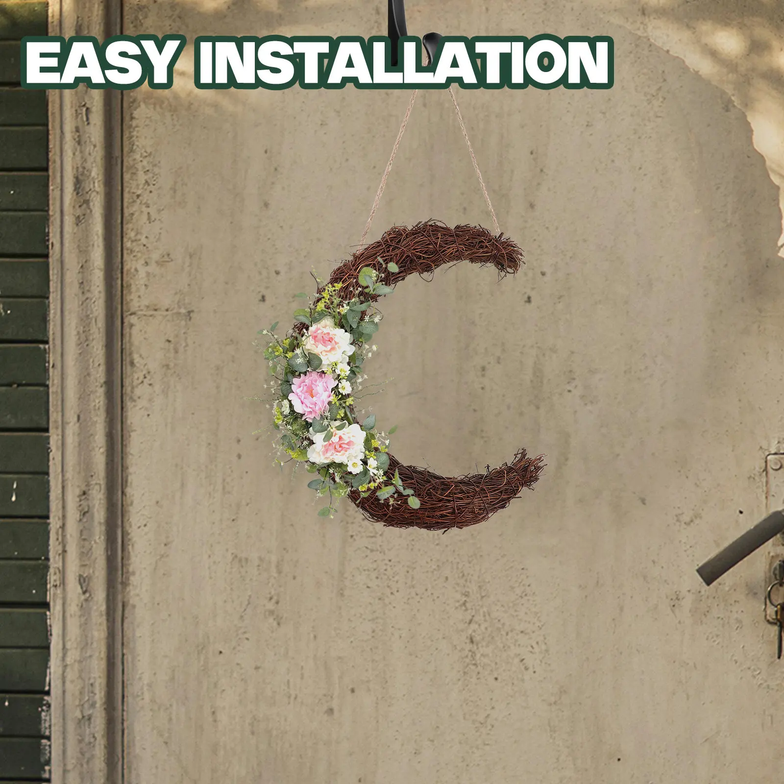 2Pcs Moon Wreath Rattan Grapevine Twig Frame Rustic DIY Floral Garland Front Door Wall Hanging Decoration Vine Wreath - view 5