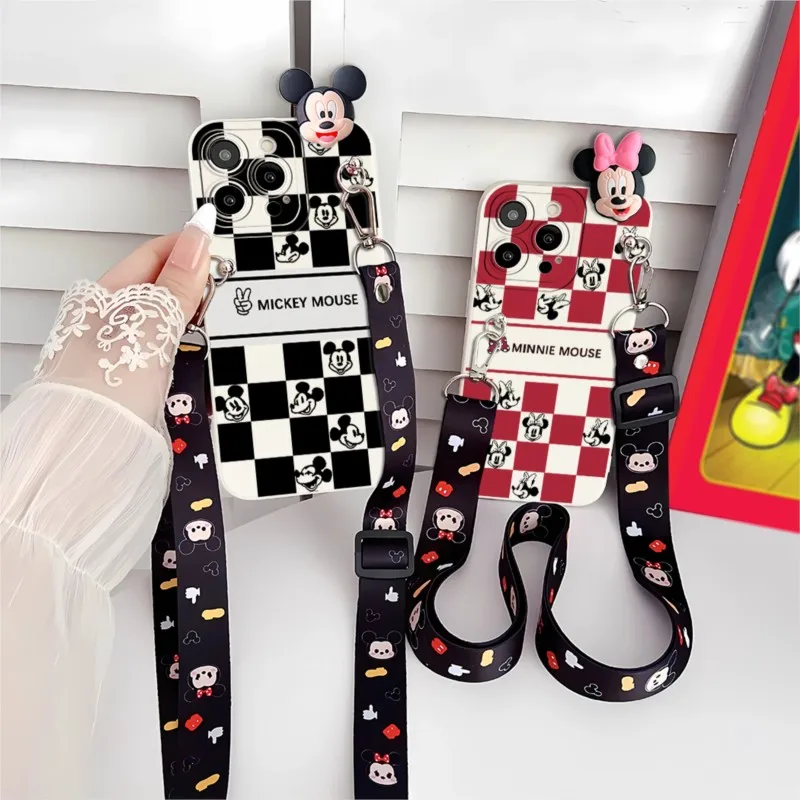 Capa infantil do Mickey e Minnie da Disney para Samsung Galaxy J2 Prime J4 PLUS J5 PRO J6 Prime J7 PRIME NOTE10 NOTE20 com cordão.