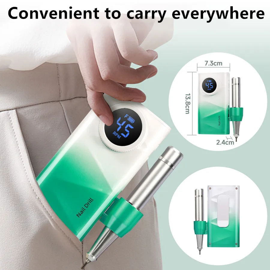 ماكينة حفر الأظافر اللاسلكية القابلة لإعادة الشحن عالية السرعة 45000 دورة في الدقيقة لمحترفين الأظافر والمبتدئين، تستخدم في الصالون والمنزل #6