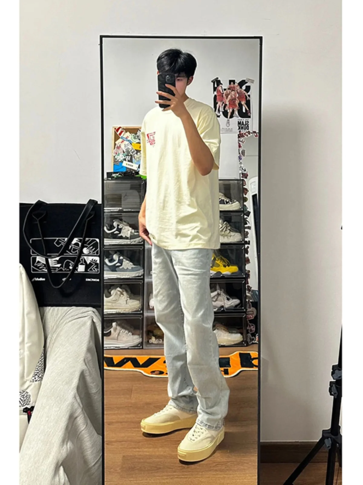 

Светло-голубые мужские джинсы прямого кроя CleanFit, модные повседневные брюки в уличном стиле, с низкой посадкой, из смесового хлопка и полиэстера