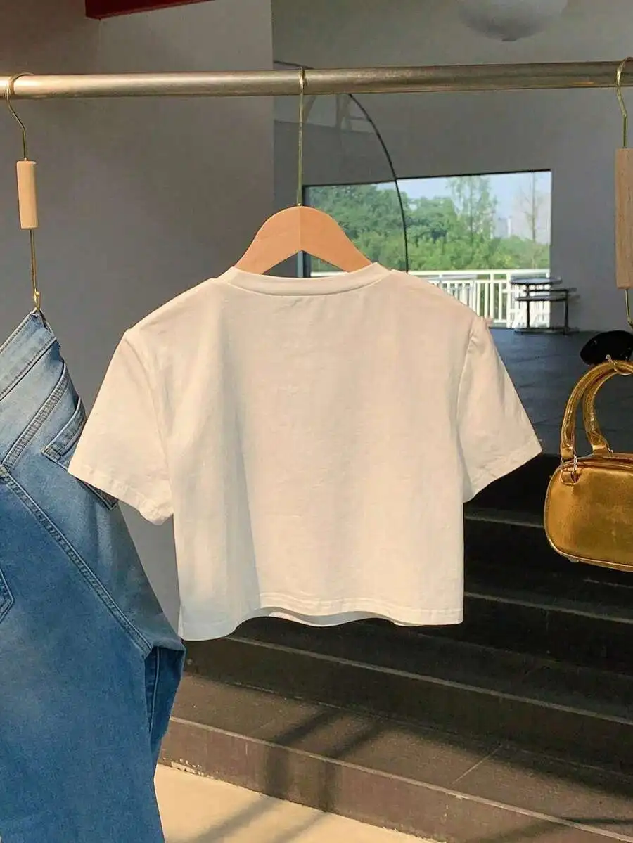 

Y2K Cropped T-Shirt For Women Short Sleeve Crew Neck Top Spring Summer Casual Wear