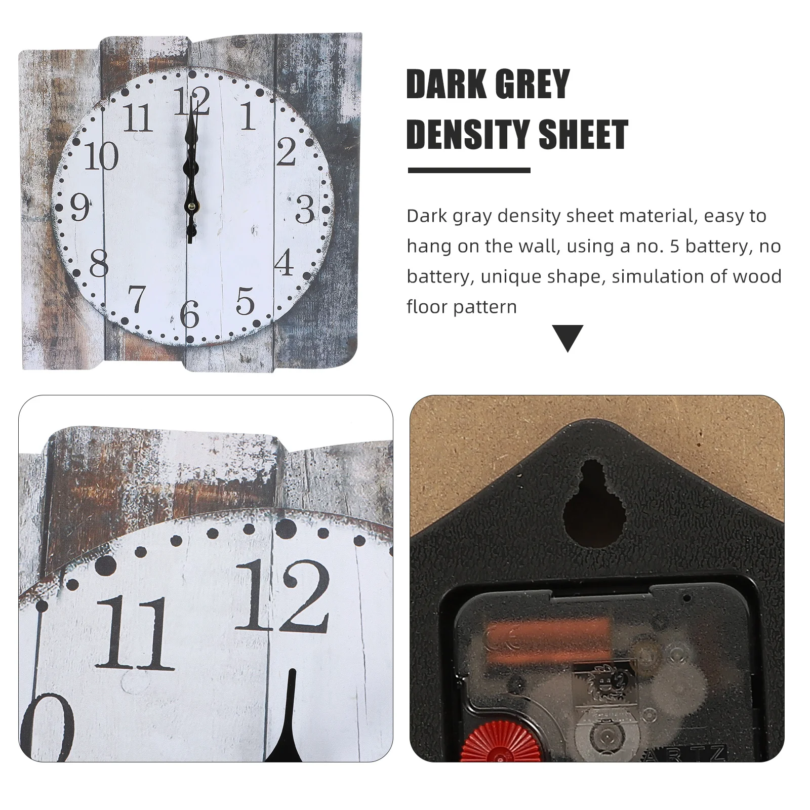 

Vintage Density Board Wall Clock Wooden Hanging Non-Ticking Silent Chic Home Clock Decoration Bedroom Living Room