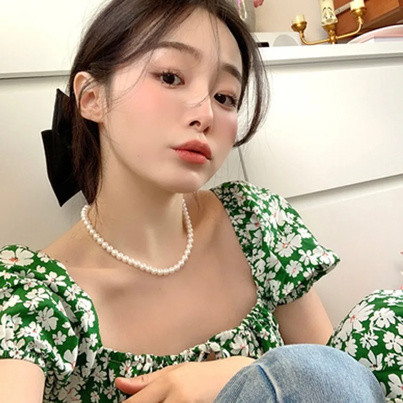 Vintage Style Simple 6MM Pearl Chain Choker Necklace For Women Wedding Love Shell Pendant Necklace Fashion Jewelry Wholesale