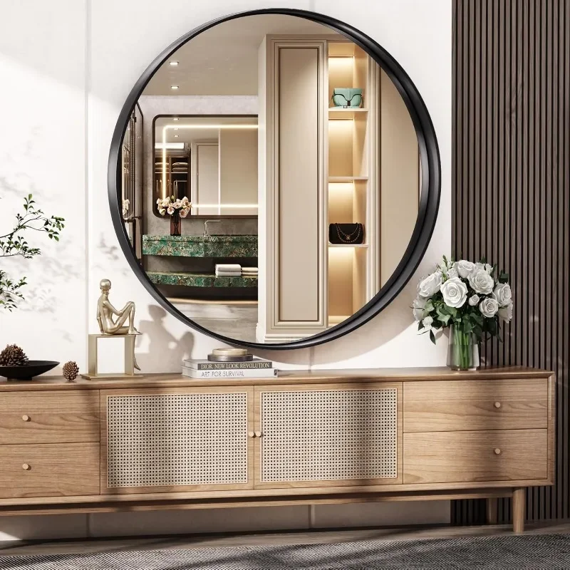 Round  Mirror 24 Inch, Vanity Mirrors for Bathroom Metal Framed Non-Rusting Aluminum Alloy Round Mirrors, Modern Decor Surface